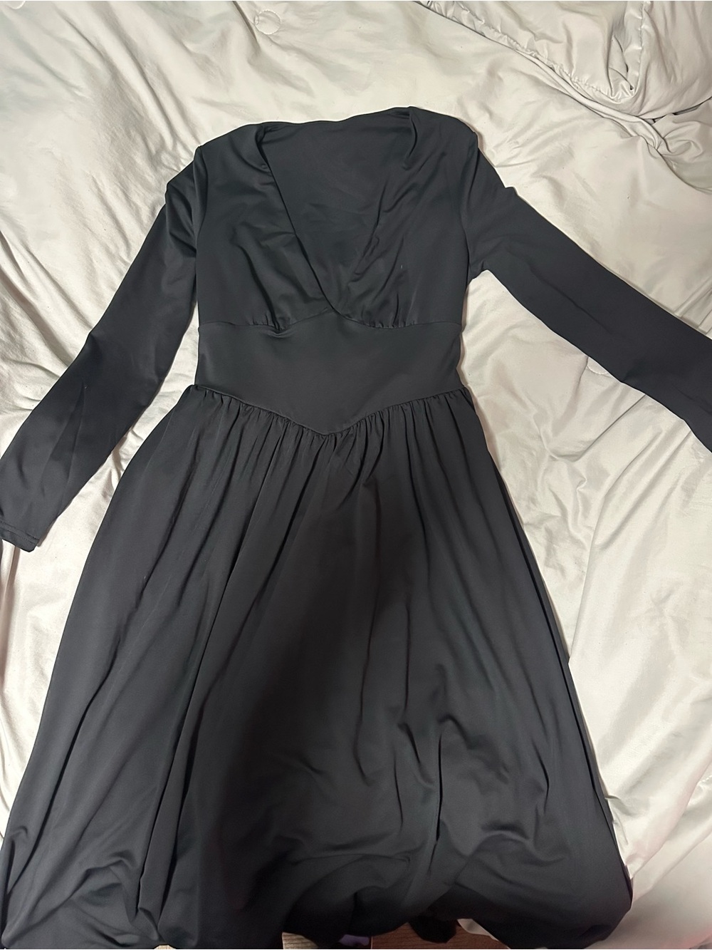 Long Sleeve Black V-Neck Women's Dress